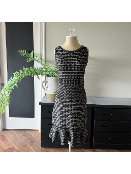 Max Studio Dresses & Skirts - Max Studio Bandage Dress S Black Beige Fitted Knee Length High Neck